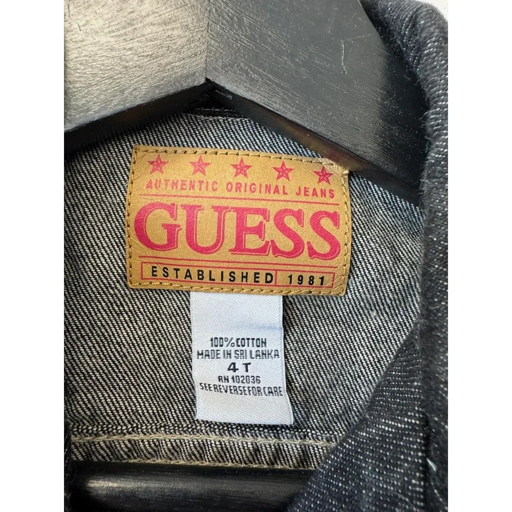 GUESS Jacket Toddler‎ 4T Black Denim Trucker Red Embroidered Back Logo Kids